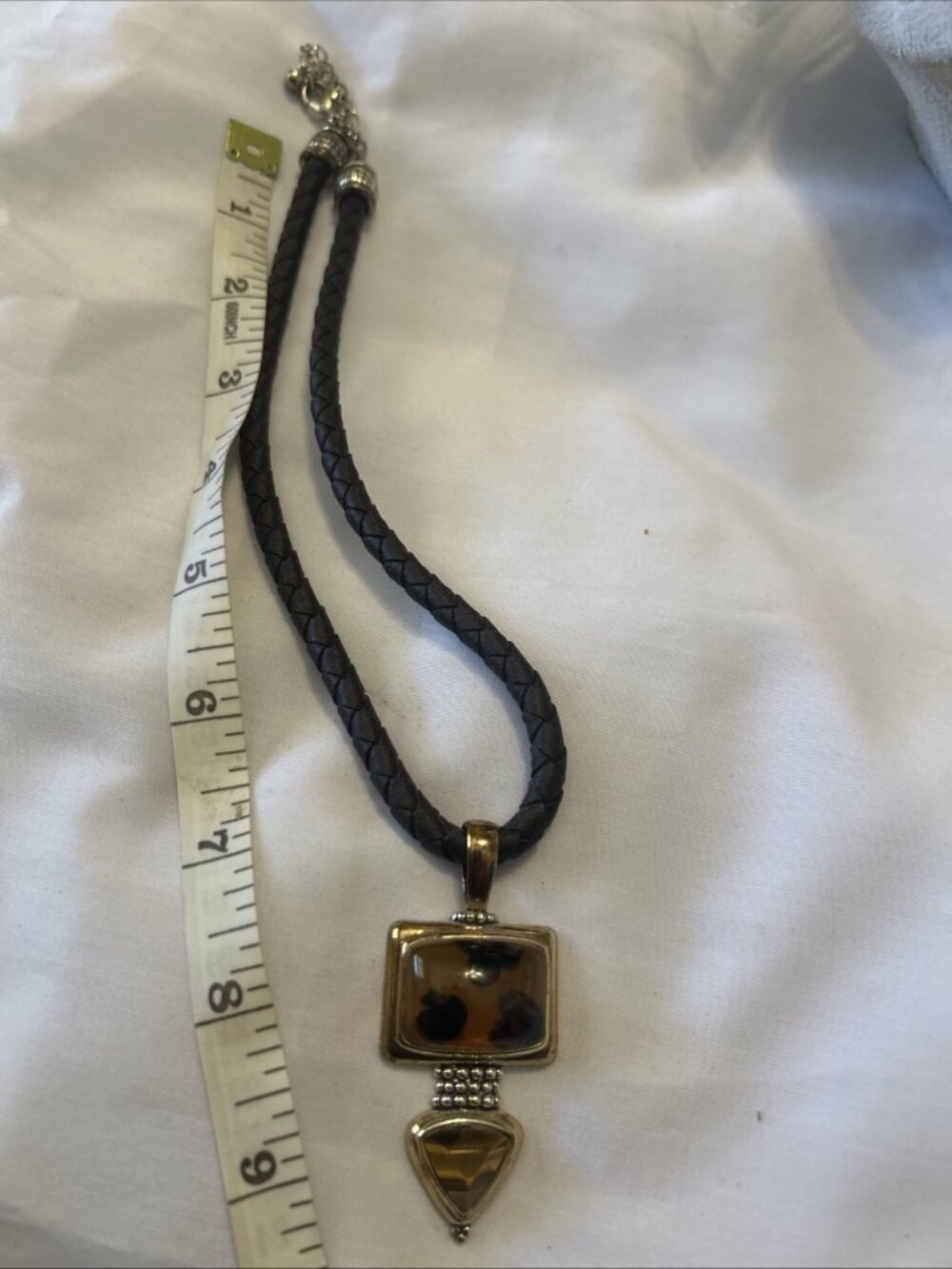 Necklace Multi Colored Stones On Leather Cord Unique Sign 2.5” Pendant